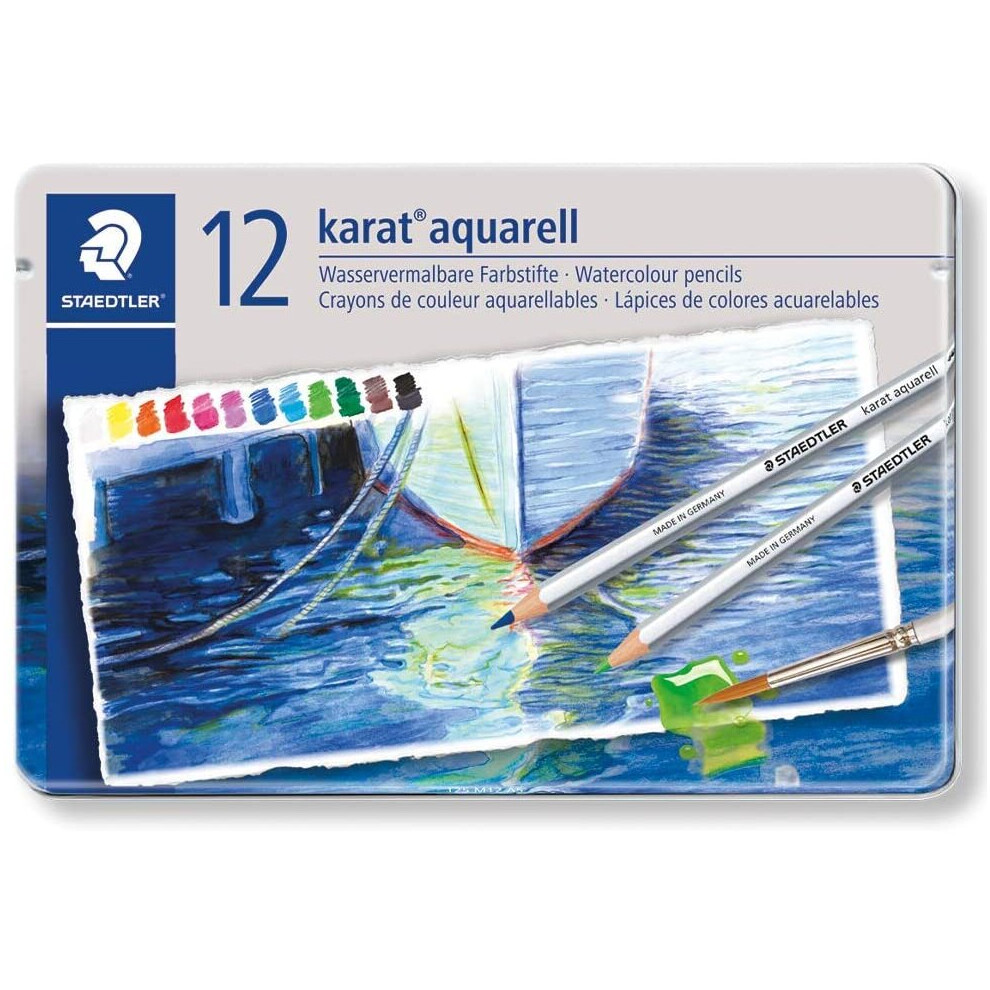 Staedtler Karat Aquarell Watercolour Pencils Tin Set Of 12 Assorted Colours Light
