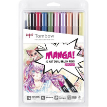 Tombow Abt-10c - Manga2 Fibre Painter, Dual Brush Pen with Two Tips, 10-He Manga Shojo Set