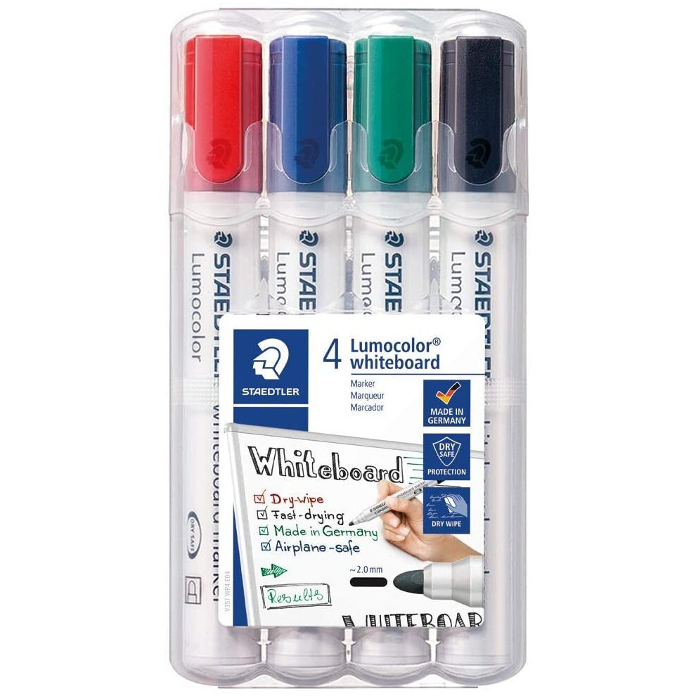 Staedtler 351 Wp4 Lumocolour Whiteboard Marker With Bullet Tip, Multicolour, Pack Of 4