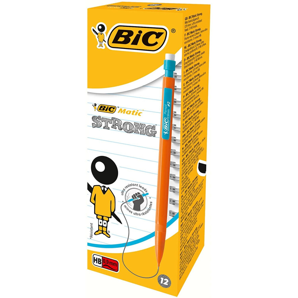 Bic Matic Strong 0.9 Mm Hb Mechanical Pencils - Assorted Body Colours, Box Of 12