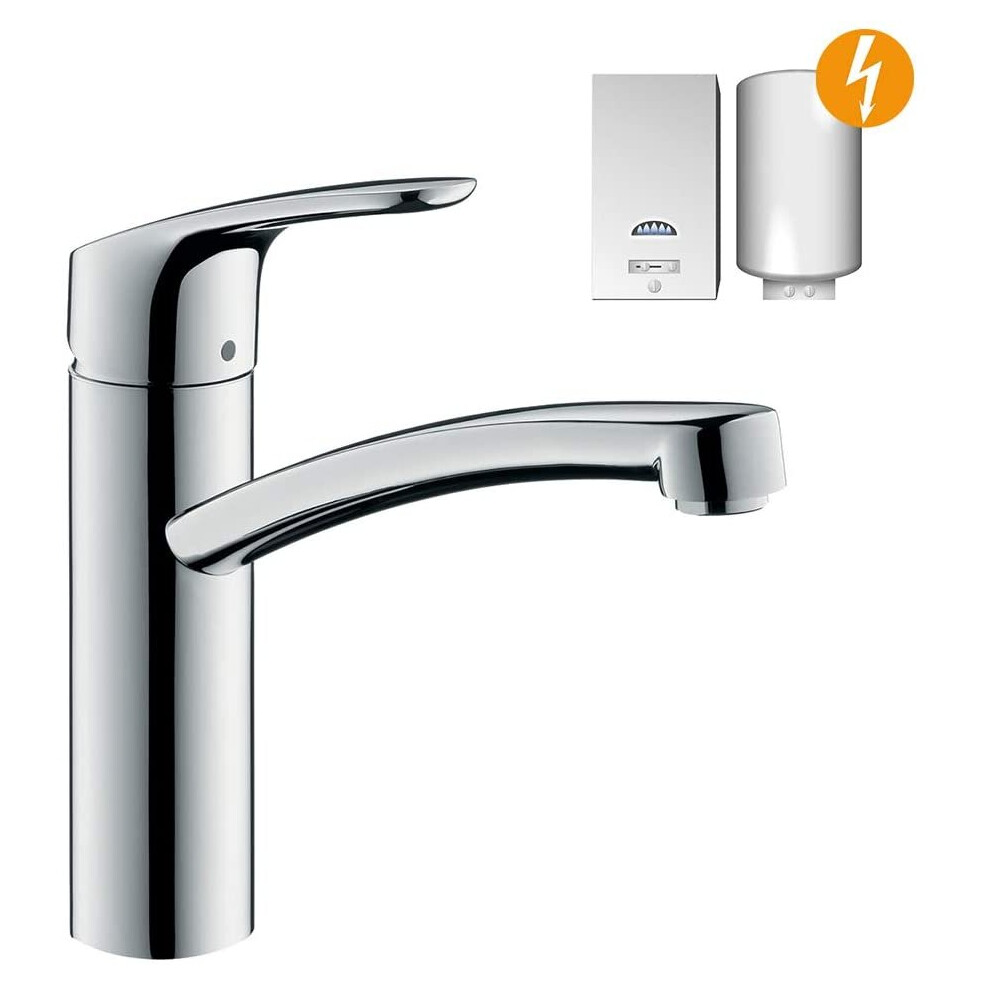 hansgrohe Focus kitchen tap 160 mm high 360Â° swivel spout, for vented hot water cylinders, chrome 31804000