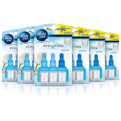 Ambi Pur 3Volution Cotton Fresh Home Plug in Air Freshener, Pack of 6 Refills