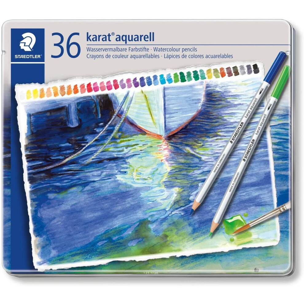 Staedtler Karat Aquarell Watercolour Pencils Tin Set Of 36 Assorted Colours Light
