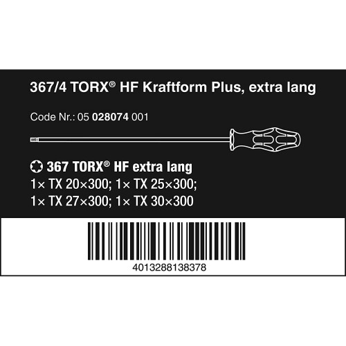 Wera Wera 367/4 TORX® HF Kraftform extra-long blade with holding function screwdriver set, 4pc, 05028074001 1