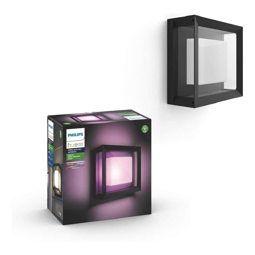 Philips Hue Econic White and Colour Ambiance Led Smart Garden Wall Light [Square Porch Light], Works with Alexa, Google Assistant and Apple Homekit