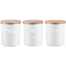 Typhoon Living Airtight Tea, Coffee and Sugar Storage Canister with Bamboo Lid, Set of 3, 1 Litre, Cream