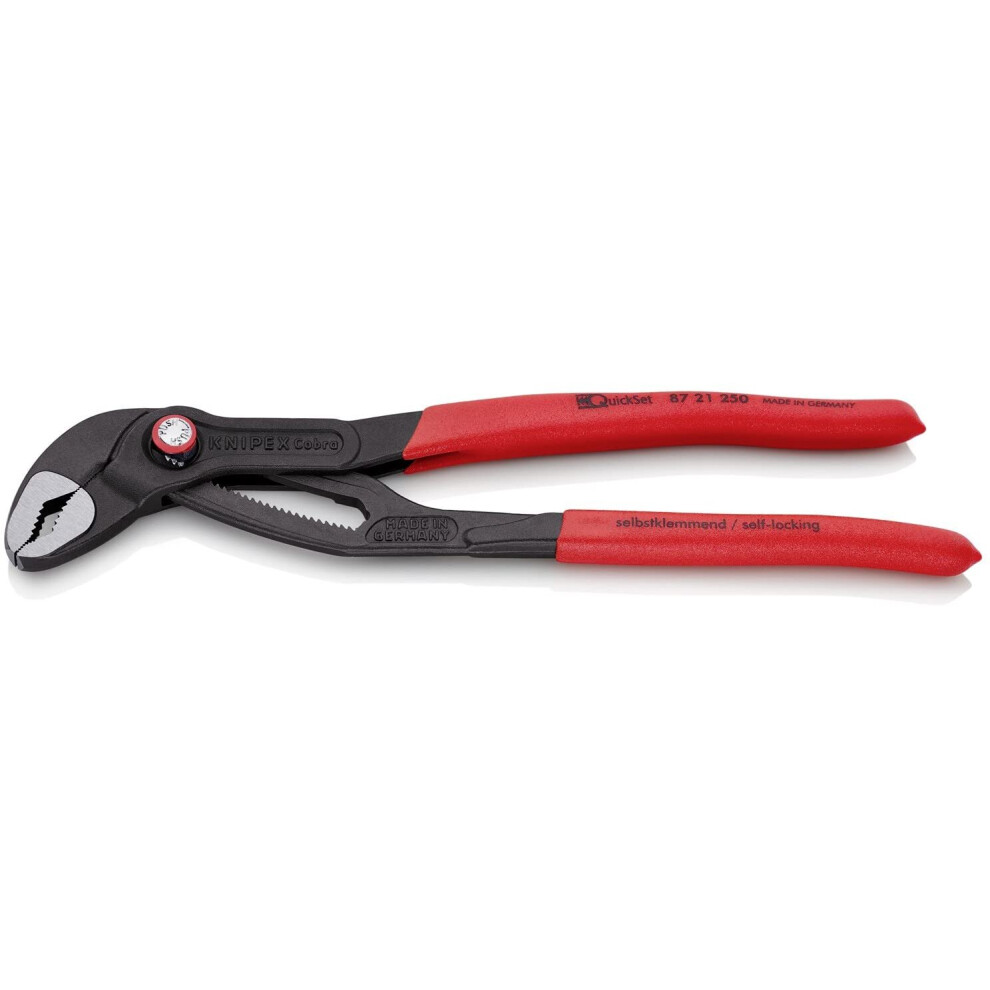 KNIPEX 87 21 250 Cobra QuickSet Hightech Water Pump Pliers grey atramentized with non-slip plastic coating 250 mm