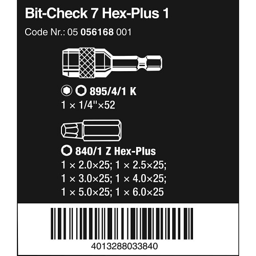 Wera Hexagonale bitset - WERA - Hex-Plus 8040-6 - Set van 6 stuks - 6-zijdige bits - Lengte 25 mm 1