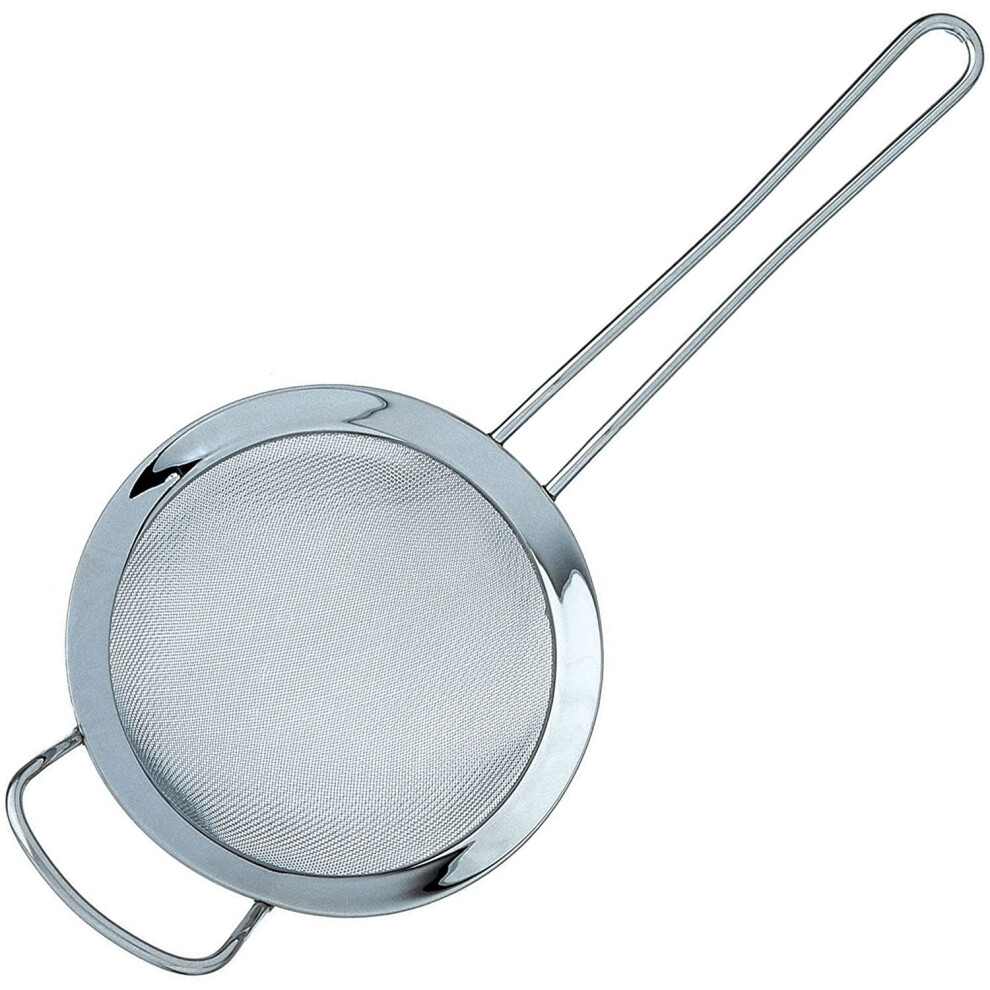 Fine Double Mesh Strainer with Polished Rim and Handle, High Quality 18/10 Stainless Steel - 15 cm Diameter