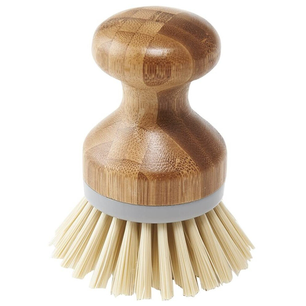 Addis Palm Dish Brush with Natural Bamboo, Natural & Grey, Grey/Wood, 6.7 x 6.7 x 9 cm