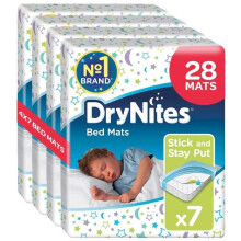 Huggies DryNites Disposable Bed Mats, Mattress Protector, 4 Packs of 7 Mats (28 Mats Total)