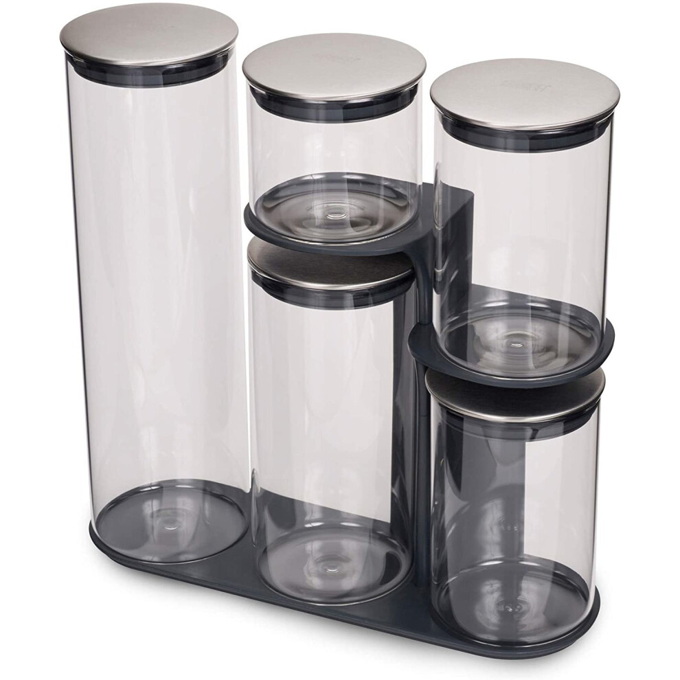 Joseph Joseph Podium 100 5-Piece Glass Storage Jar Set with Stand, Grey