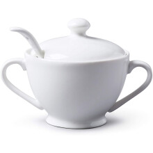WM Bartleet & Sons 1750 T372 Traditional Porcelain Sugar Bowl with Lid & Spoon White