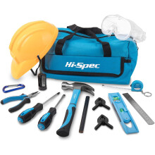 Hi-Spec 15 Piece Children's Tool Kit with Real Small-Sized Hand Tools, Safety Goggles and Play-Work Hat All in a Convenient Storage Bag