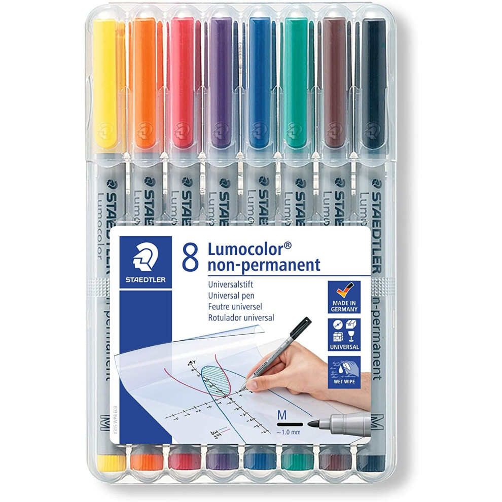 Staedtler 315 WP8 Lumocolor Universal Non Permanent Medium Pens - Assorted Colours