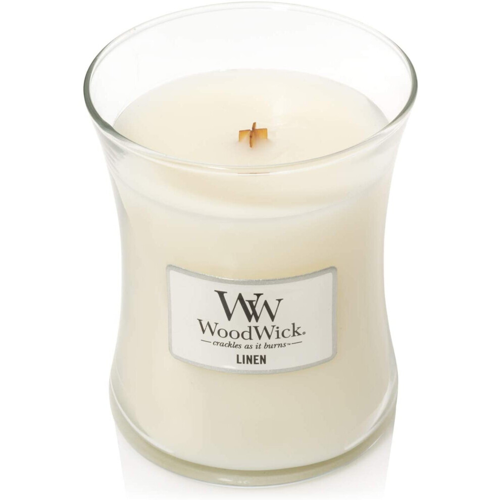 Woodwick Medium Hourglass Scented Candle | Linen | with Crackling Wick | Burn Time: Up to 60 Hours, Linen