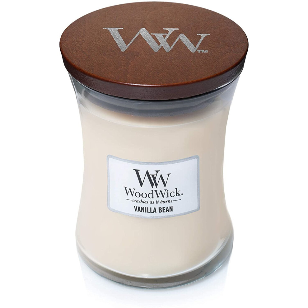 Woodwick Medium Hourglass Scented Candle | Vanilla Bean | with Crackling Wick | Burn Time: Up to 60 Hours, Vanilla Bean