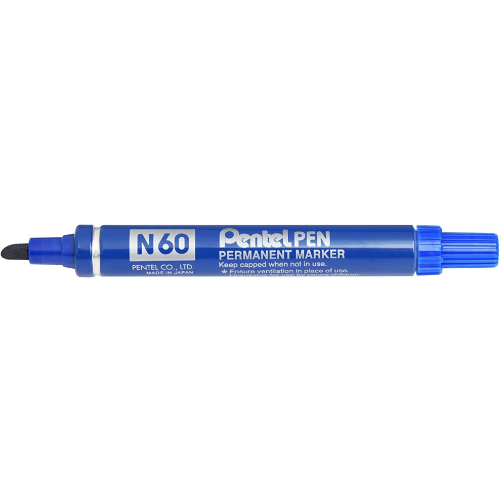 Pentel N60 Permanent Marker Chisel Tip Max.6mm Line Blue Ref N60-C [Pack of 12]