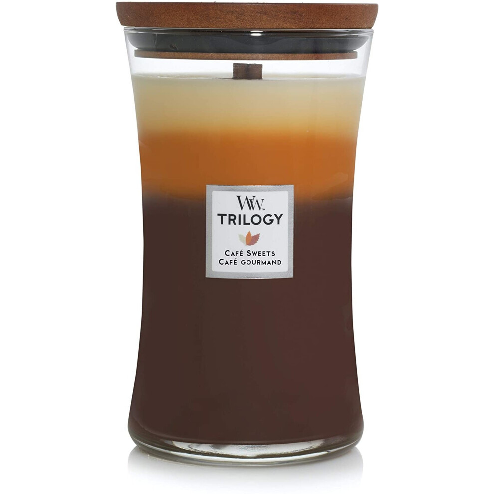 Woodwick Large Hourglass Trilogy Scented Candle | Café Sweets | With Crackling Wick | Burn Time: Up To 130 Hours Glass, Café Sweets