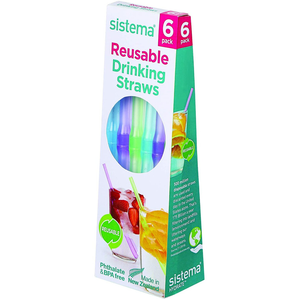 Sistema Reuseable Drinking Straws 6 Pack, Polypropylene, Assorted, One