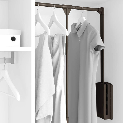 Emuca 7086213 Pull-Down Hanging Wardrobe Rail, Adjustable 600-830mm, Moka Painted Finish 1