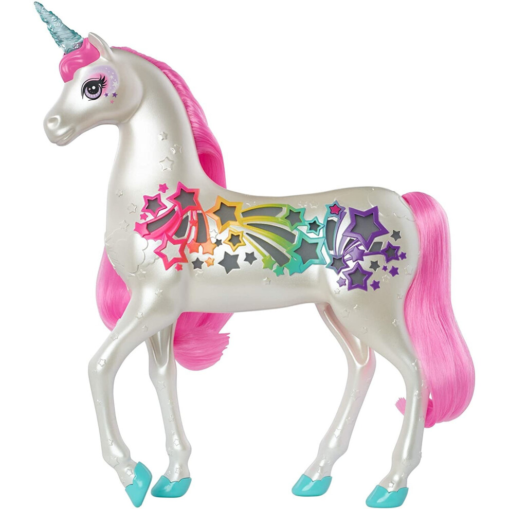 Barbie GFH60 Dreamtopia Brush Ân Sparkle Unicorn with Lights and Sounds, White with Pink Mane and Tail