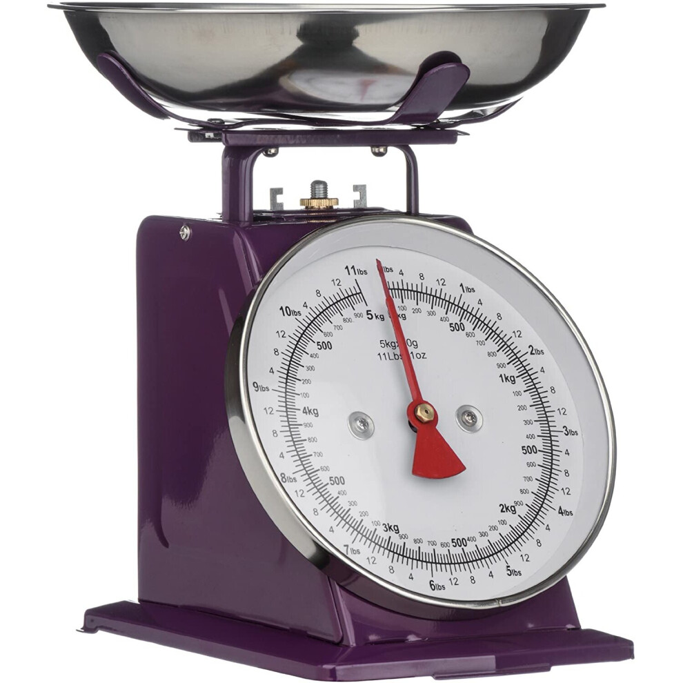 Premier Housewares 5 Kg Kitchen Scale Retro Style with Stainless Steel Bowl - Purple