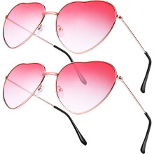 Boao 2 Pairs Hippy Specs Glasses Heart Shaped Sunglasses for Hippie Fancy Dress Accessory, Rose Gold Frame
