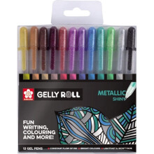 Set di 12 penne gel - Sakura - Gelly Roll Metallic Shiny - Colori assortiti - Inchiostro gel - Non ricaricabile