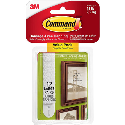 3M Command Picture & Frame Hanging Strips Value Pack, Large, White, 12-Pairs (17206-12ES)