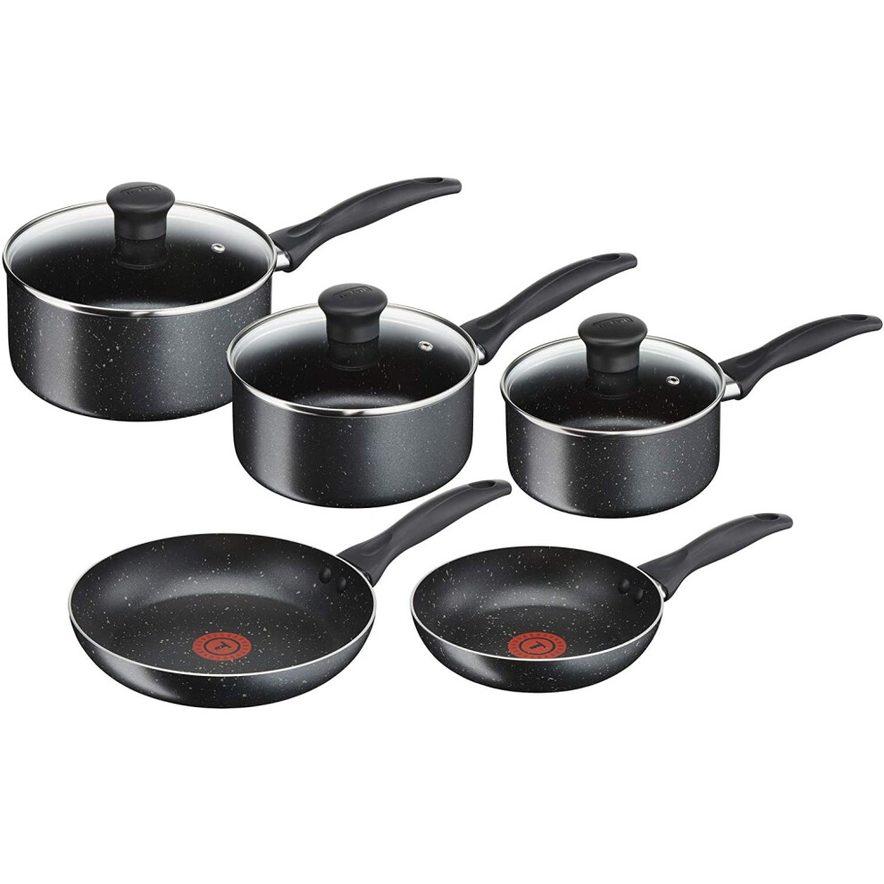 Tefal Origins 5-Piece Stone-Effect Non-Stick Cookware Set With Thermo-Spot, Oven & Dishwasher Safe (All Hobs Except Induction) Black