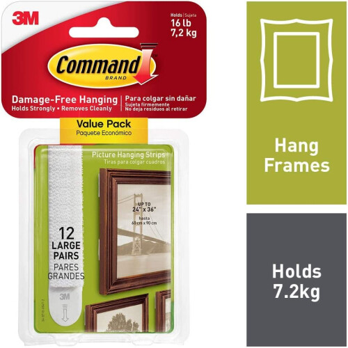 3M Command Picture & Frame Hanging Strips Value Pack, Large, White, 12-Pairs (17206-12ES) 1