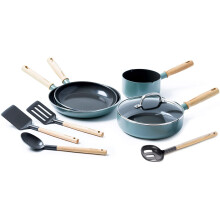 GreenPan MayFlower 9-Piece Nonstick Cookware Set, 100% ToxinFree, Healthy Ceramic, Metal Utensil/Induction/OvenSafe, Blue