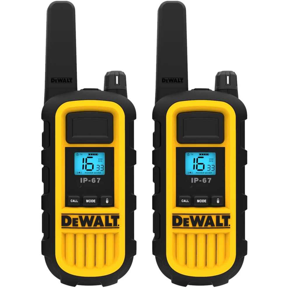 DeWalt DXPMR800 Heavy Duty Professional Walkie Talkie PMR Radio with Up to 15 Floors/10km Range, License Free-Black and Yellow, Black & Yellow, 2 Pack
