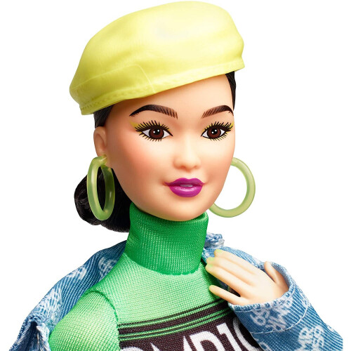 Barbie Barbie BMR1959 Κούκλα Μόδας, Καφέ, σε Νεον Φόρεμα Motocross, Τζιν Μπουφάν και Μπερέ 1