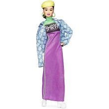 Poup  e mannequin Barbie BMR1959 enti  rement articul  e, brune, en robe de motocross fluo, veste en jean et b  ret avec accessoires et support de po