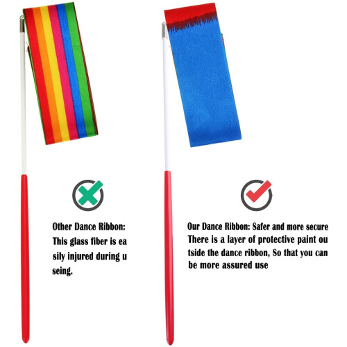 CREATCABIN 2Pcs Polycotton Dance Ribbons Blue Gymnastic Ribbons Rhythmic Gymnastic Streamers Twirling Ribbons With Wand For Talent Shows Artistic