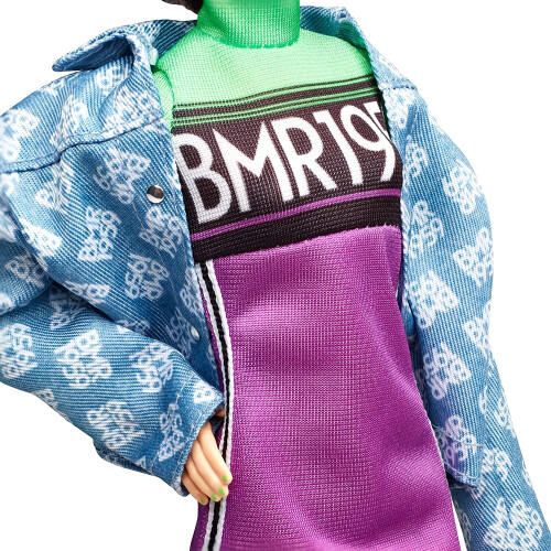 Barbie Barbie BMR1959 Κούκλα Μόδας, Καφέ, σε Νεον Φόρεμα Motocross, Τζιν Μπουφάν και Μπερέ 2