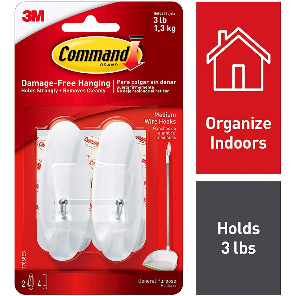 3M White Command Wire Hooks With Strips -, Medium