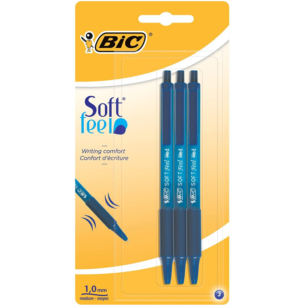 BIC Soft Feel Clic Grip Pen - Blue, Pack of 3