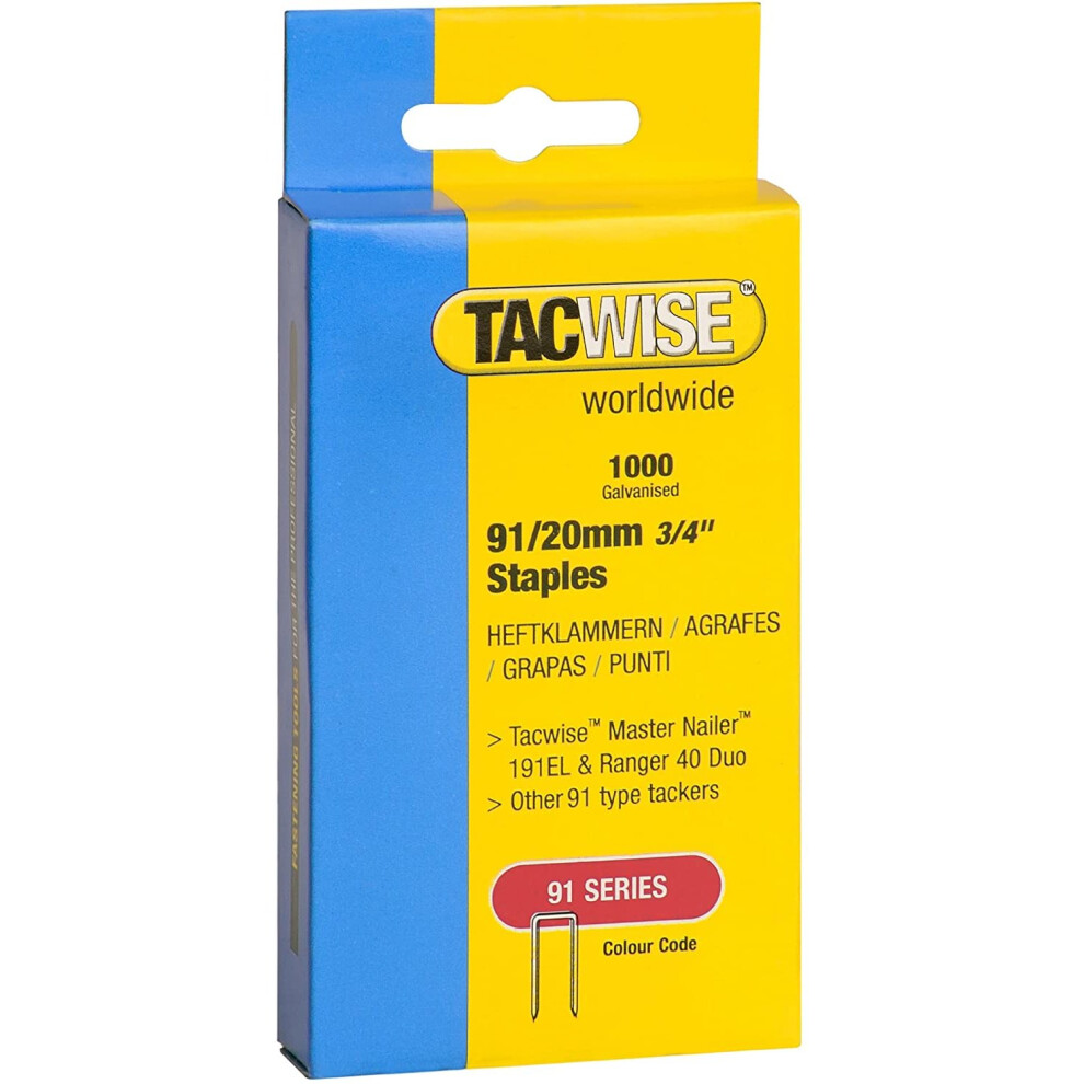 Tacwise Type 91/20mm Staples for Staple Gun (1000)