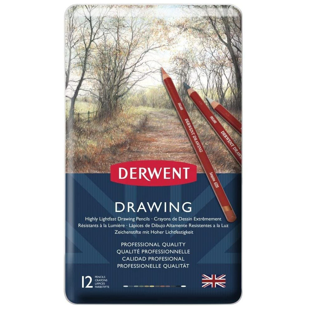 Derwent Coloured Drawing Pencils, Set of 12, Professional Quality, 700671 - Multi-Colour