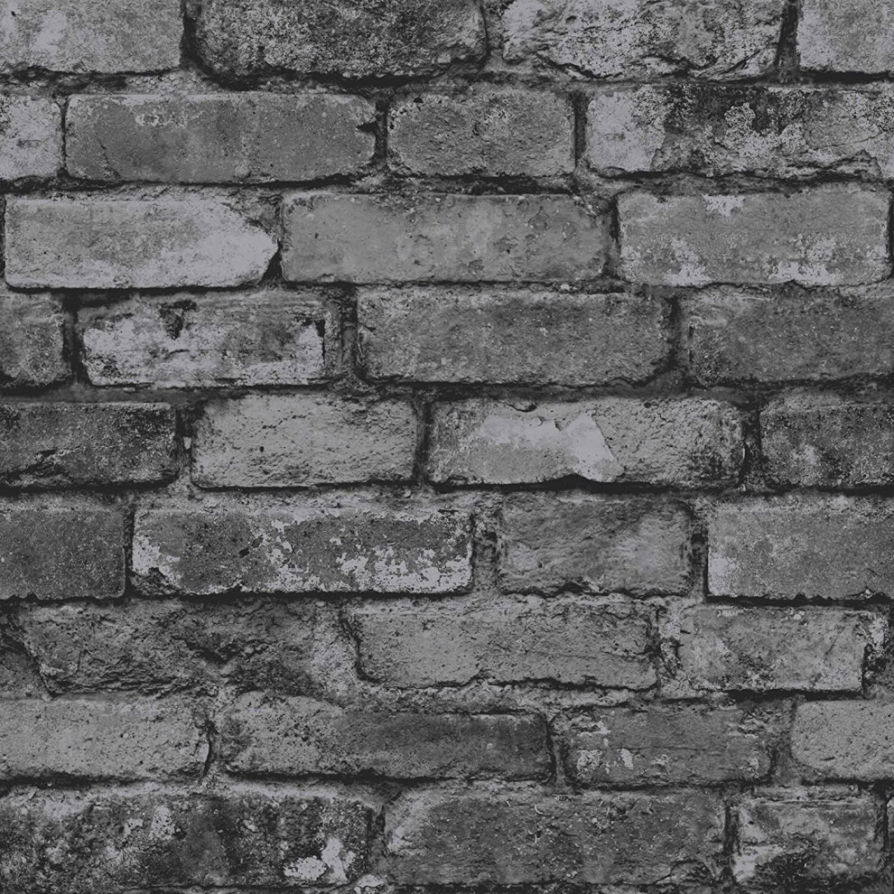 Brewster Fd31284 Rustic Brick Wallpaper, Silver/Black 5011419312849
