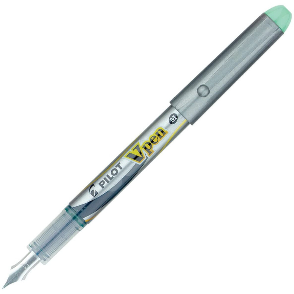 Pilot VPen Disposable Fountain Pen Silver Barrel 0.58 mm Tip - Green, Box of 12