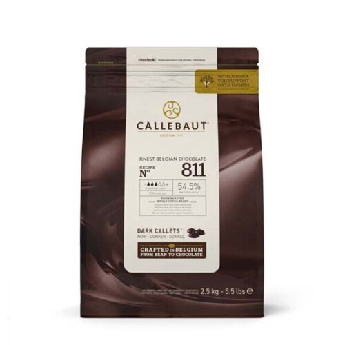Callebaut 811 Dark Chocolate Callets 54.5% – 2.5kg, Finest Belgian Cocoa, Balanced Flavor