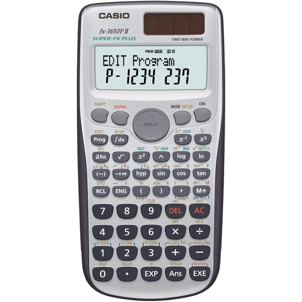 Casio FX 3650 P II Programmable Calculator, Battery, Solar Energy Driven