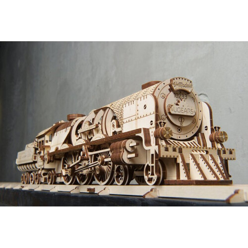 Maquete de madeira: Trem a Vapor V-Express com tensionador, modelo mecânico 1
