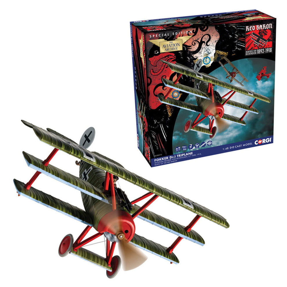 Corgi AA38310 Fokker DR.1 Triplane, Death of the Red Baron. 1:48 Diecast Model