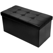 BRIAN & DANY Faux Leather Folding Ottoman Storage Bench, Storage Chest, Perfect Toy and Shoe Chest, Foot Rest with Cover, Black, 76 x 38 x 38 cm