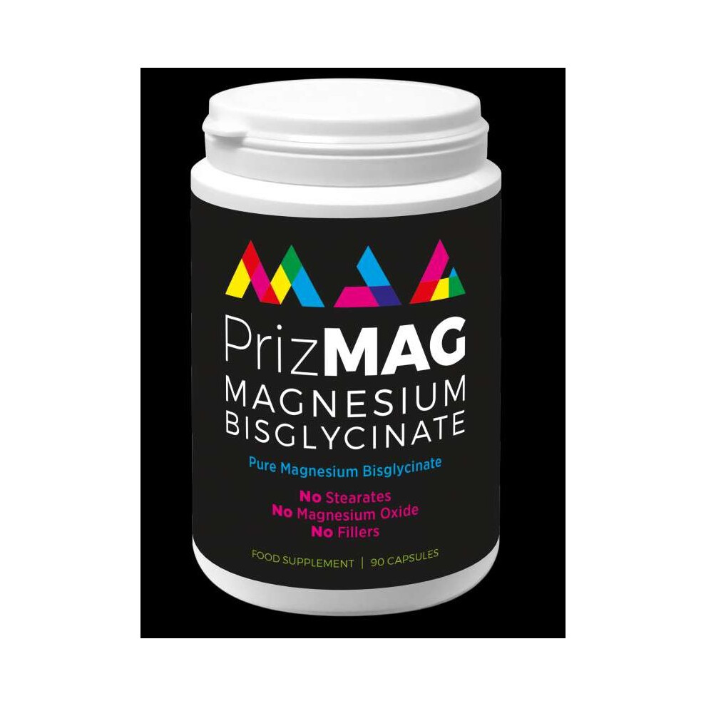PrizMAG Magnesium Bisglycinate 90 Capsules - Vegan, Hypoallergenic, Oxide & Filler Free